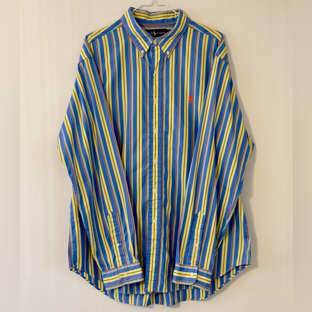 Colorful Vintage Ralph Lauren Multicolor Striped Men's Button Down Shirt‎